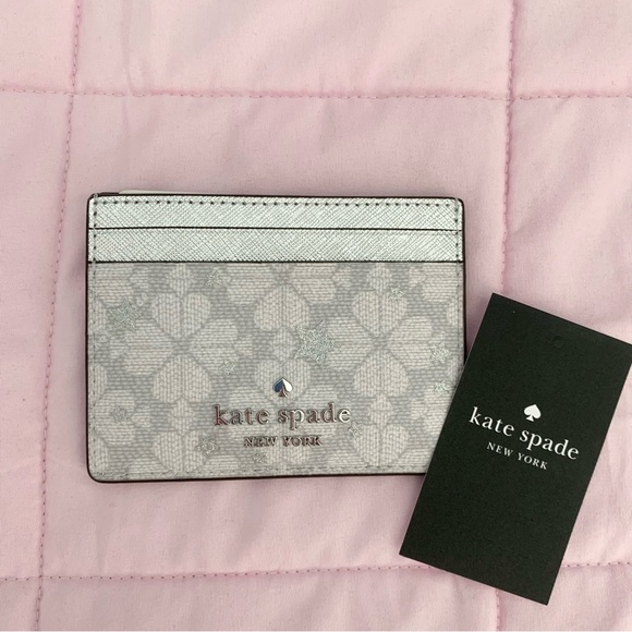 NWT Kate Spade Spade Flower Silver Star Toss Small Slim Card Holder - Picture 1 of 6